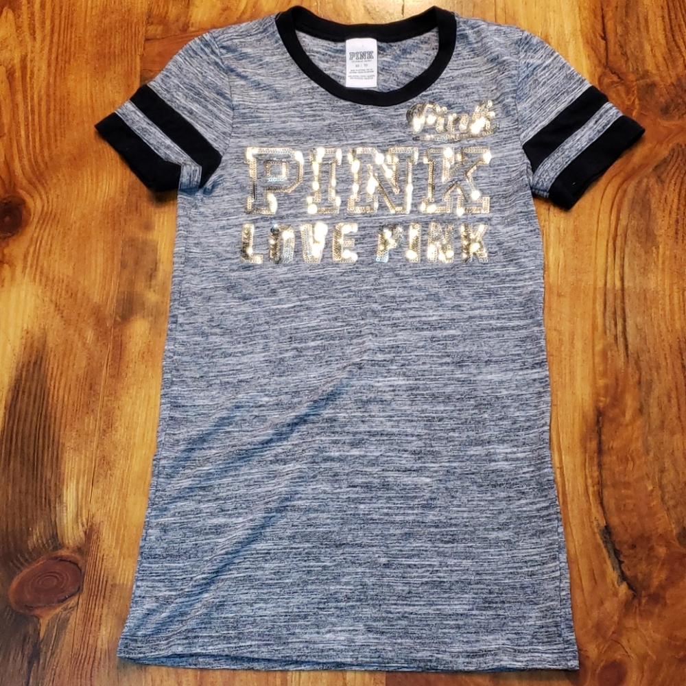 Victoria Secret Pink Sequins Bling Varsity T Shirt